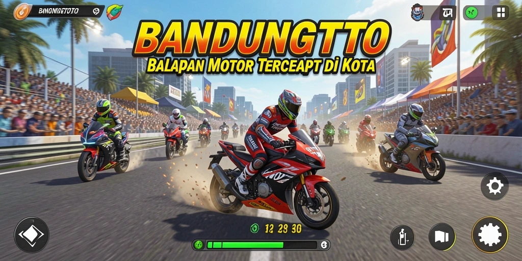 Screenshot menunjukkan aksi balapan motor yang cepat dan seru di BANDUNGTOTO.