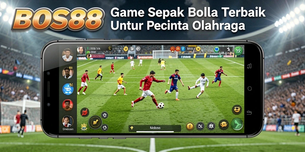 Screenshot gameplay BOS88 menampilkan aksi seru di lapangan sepak bola.