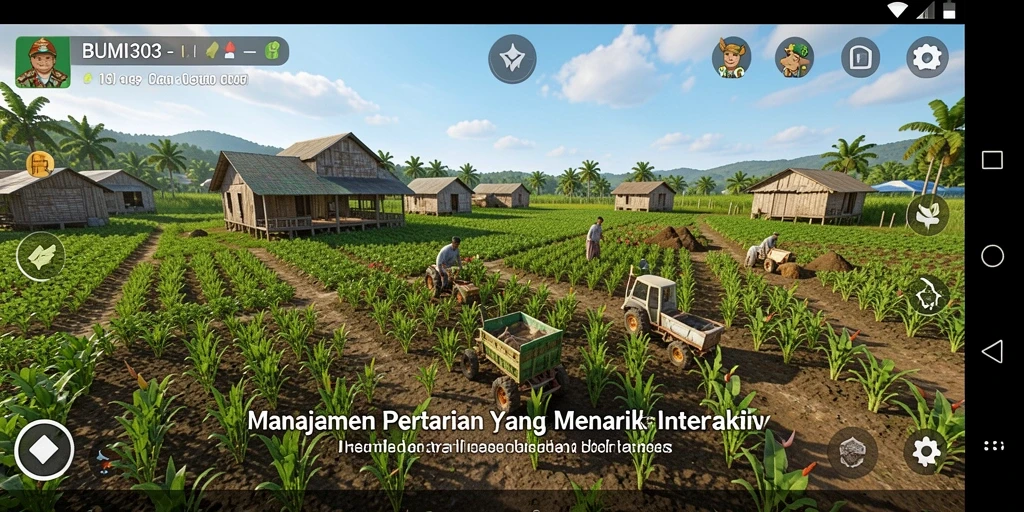 Tangkapan layar BUMI303 menampilkan aktivitas bertani yang seru dan interaktif.