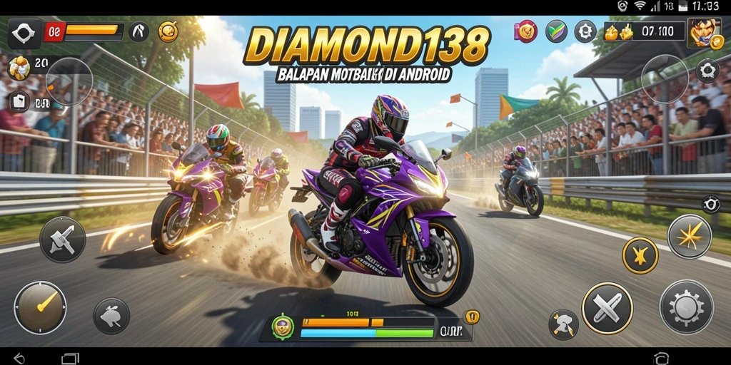 Tampilan gameplay DIAMOND138 menunjukkan aksi balapan motor yang mendebarkan.