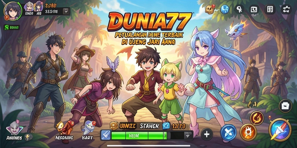 Screenshot gameplay DUNIA77 menampilkan karakter anime dalam pertempuran.