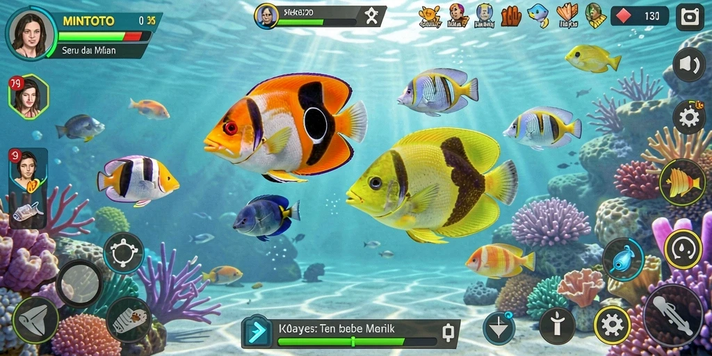 Tampilan gameplay seru dalam MINTOTO saat menembak ikan.