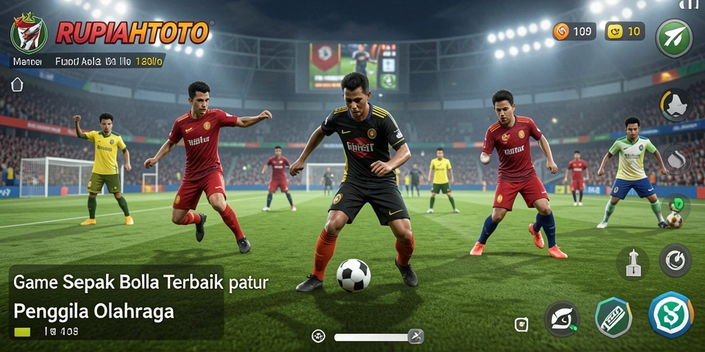 Tampilan gameplay RUPIAHTOTO yang penuh aksi di lapangan sepak bola.