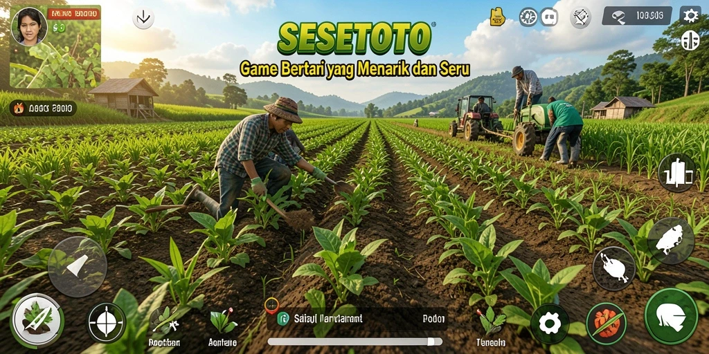 Tampilan screenshot SESETOTO menunjukkan suasana kebun yang asri dan produktif.