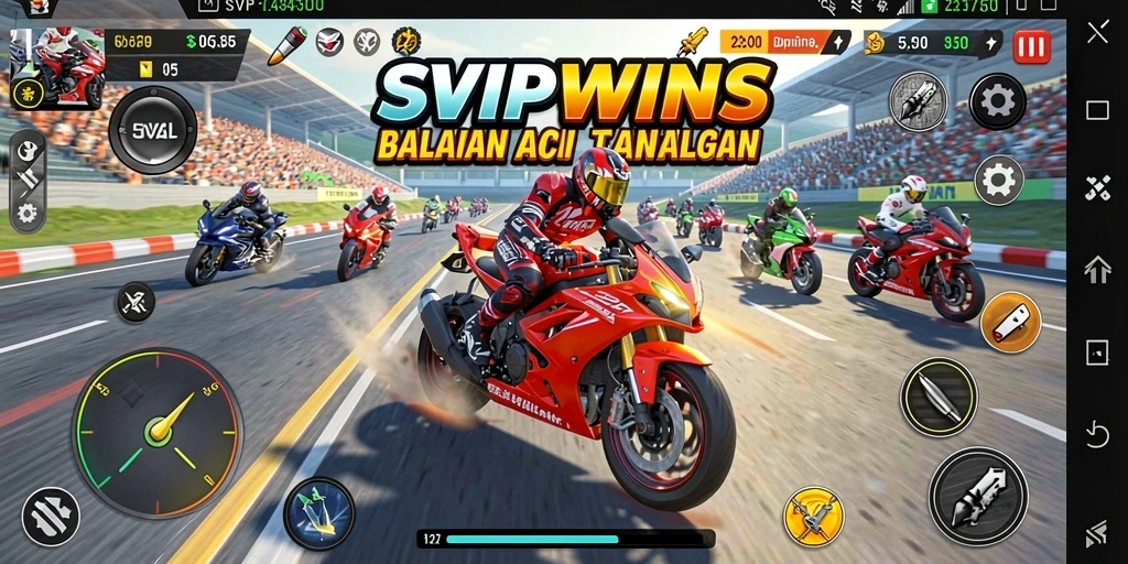 Gameplay seru balapan motor di SVIPWINS terlihat jelas.