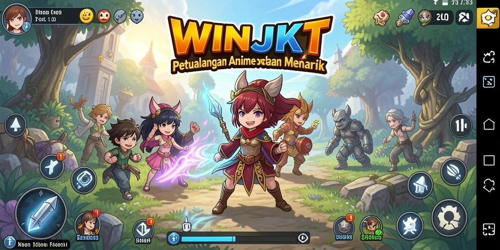 Tampilan gameplay WINJKT yang penuh aksi dan karakter Anime yang menarik.