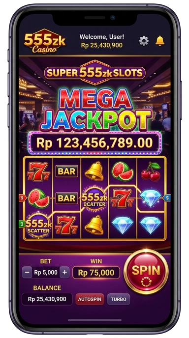 Screenshot aplikasi 555zk menunjukkan kategori yang bervariasi.